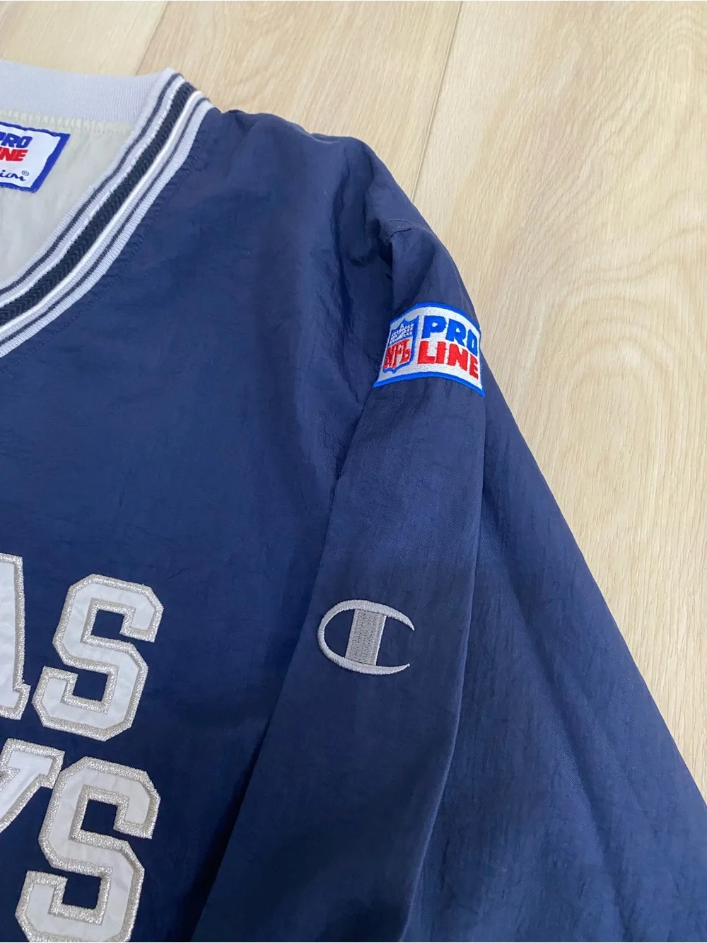 Dallas Cowboys Pro Line Champion NFL Pullover Windbreaker Mens M Blue V Neck